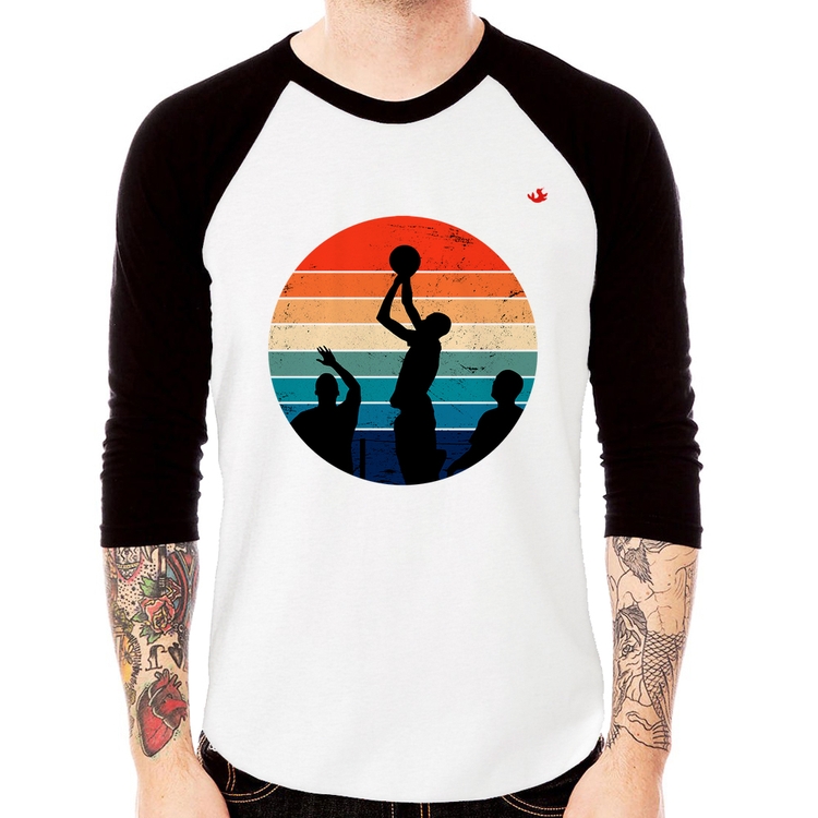 Camiseta Raglan Basquete Vintage Sunset Manga 3/4