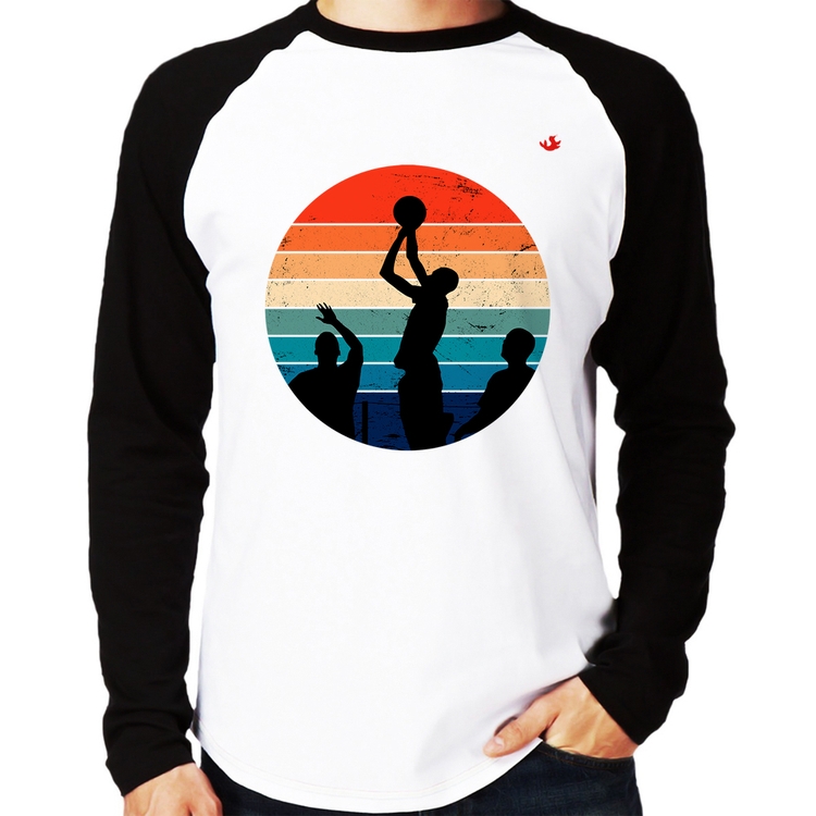 Camiseta Raglan Basquete Vintage Sunset Manga Longa