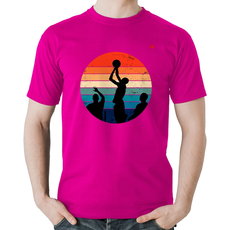 Camiseta Algodão Basquete Vintage Sunset - Rosa