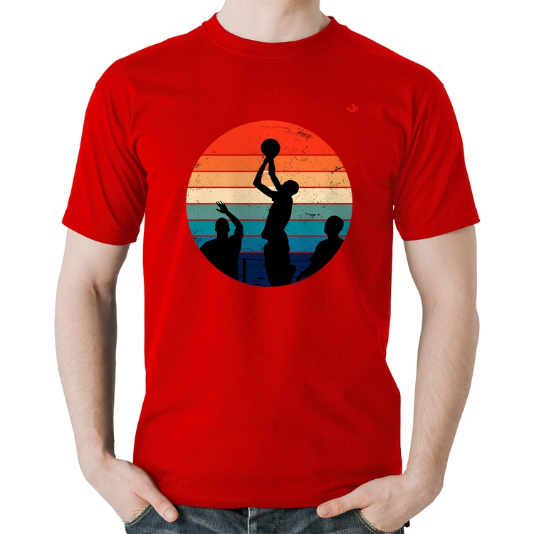 Camiseta Algodão Basquete Vintage Sunset - Vermelha