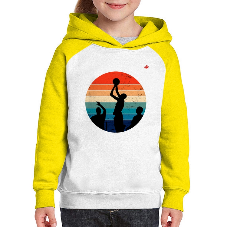 Moletom Infantil Basquete Vintage Sunset - Branco/Amarelo