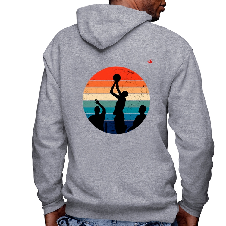 Blusa Moletom Basquete Vintage Sunset Masculina com Capuz e Zíper - Mescla