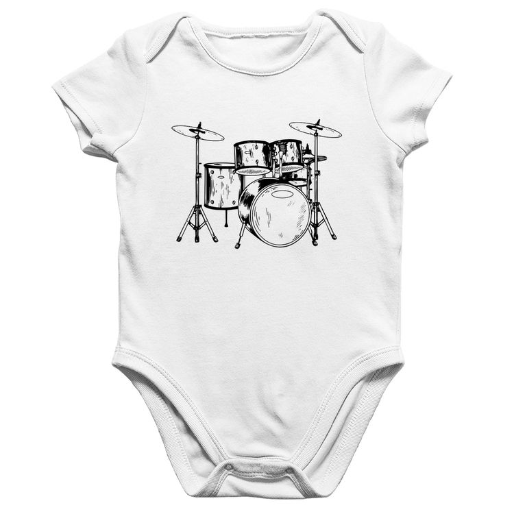Body Bebê Algodão Bateria Música - Branco