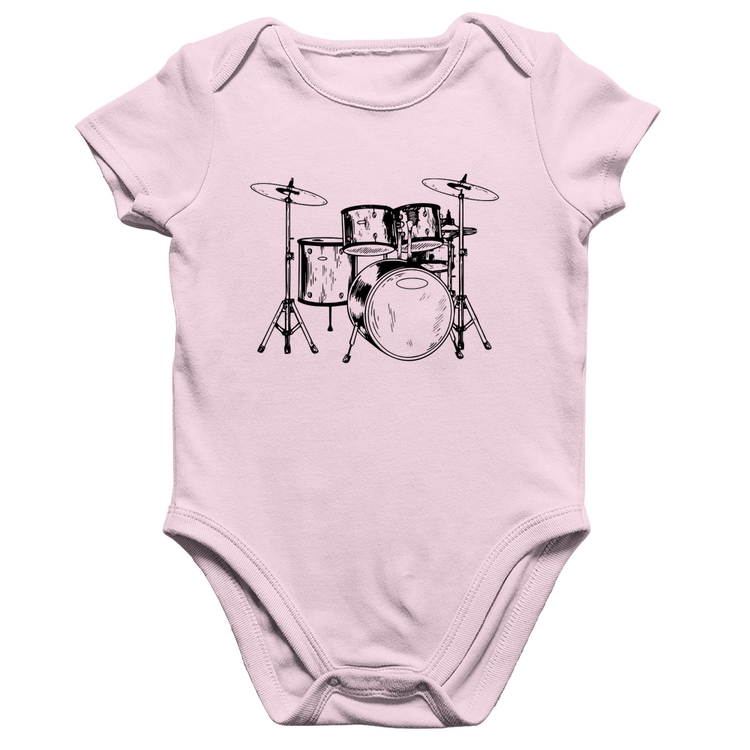 Body Bebê Algodão Bateria Música - Rosa Bebê