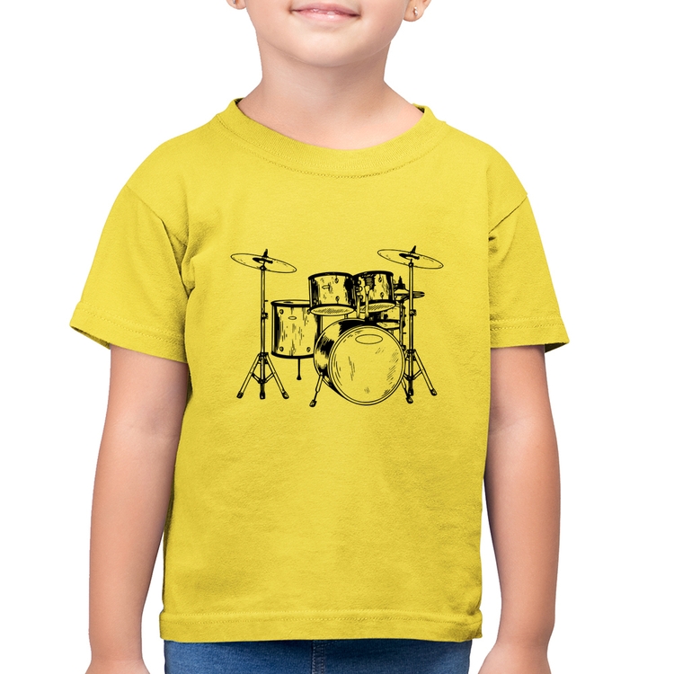 Camiseta Algodão Infantil Bateria Música - Amarelo Canário