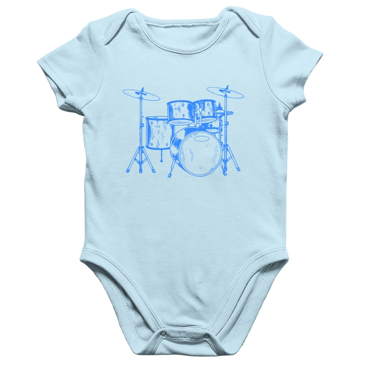 Body Bebê Algodão Bateria Música (azul) - Azul Bebê