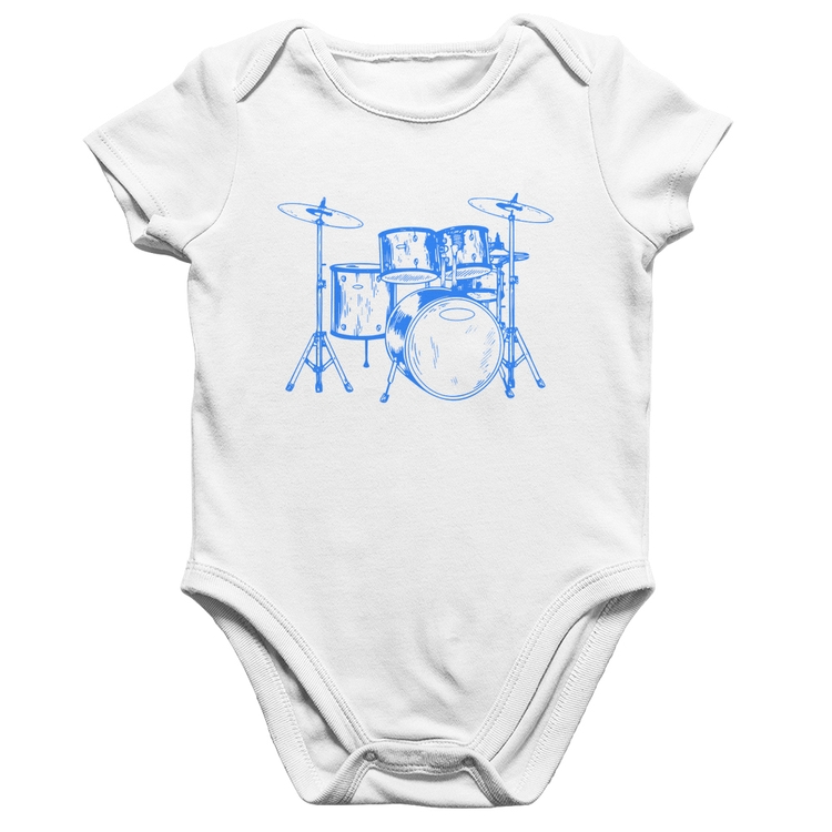 Body Bebê Algodão Bateria Música (azul) - Branco