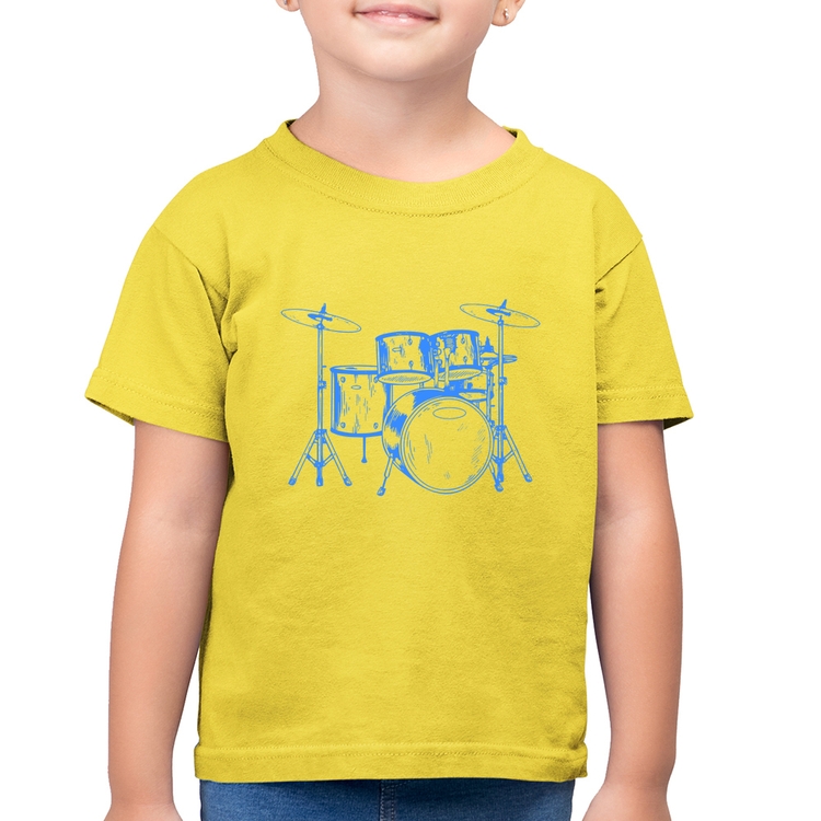 Camiseta Algodão Infantil Bateria Música (azul) - Amarelo Canário