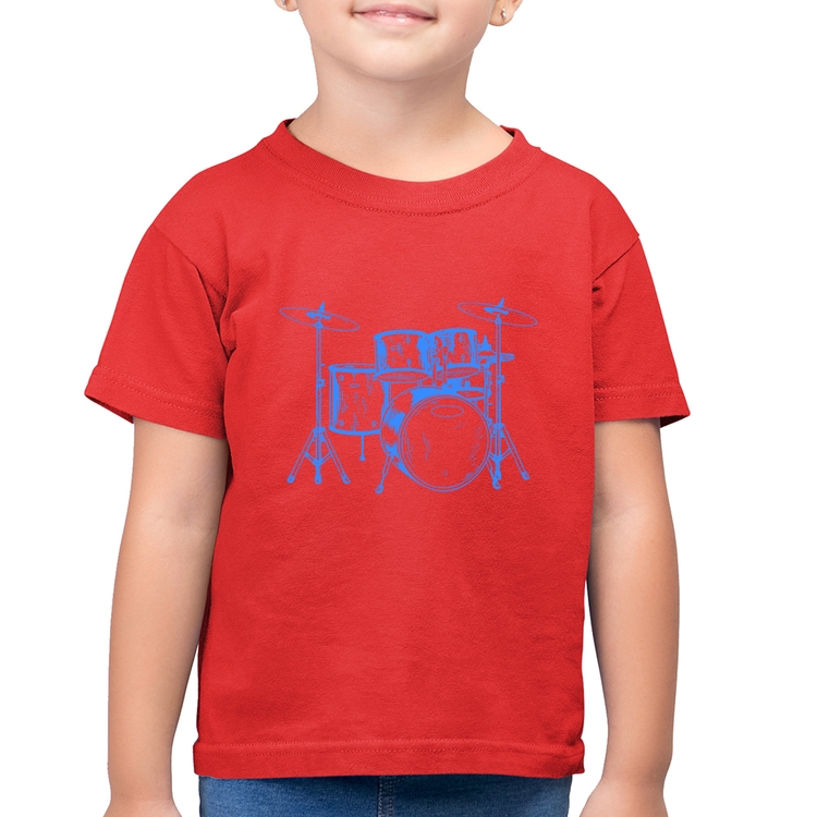 Camiseta Algodão Infantil Bateria Música (azul) - Vermelha