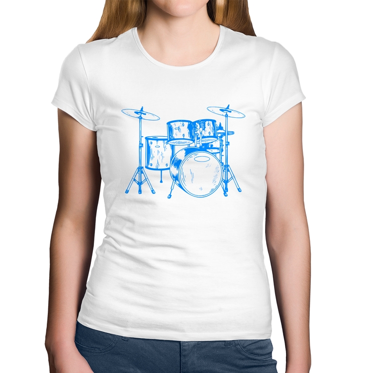 Baby Look Algodão Bateria Música (azul) - Branca