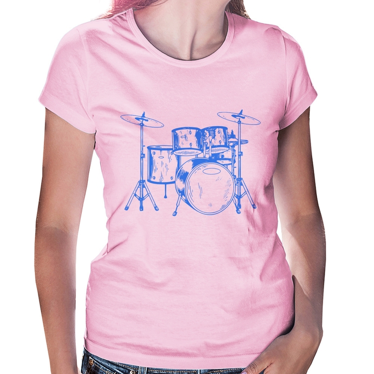 Baby Look Bateria Música (azul) - Rosa Bebê