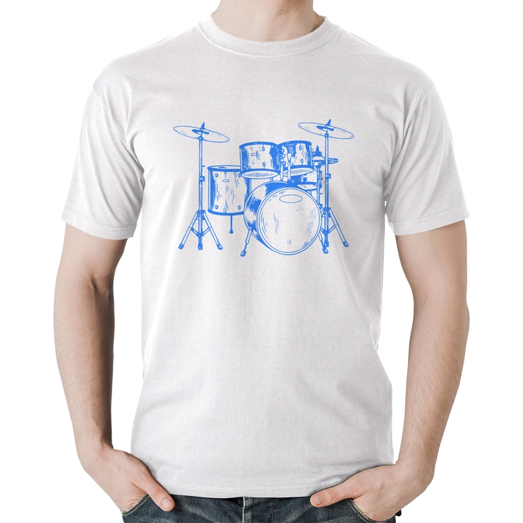 Camiseta Algodão Bateria Música (azul) - Branca
