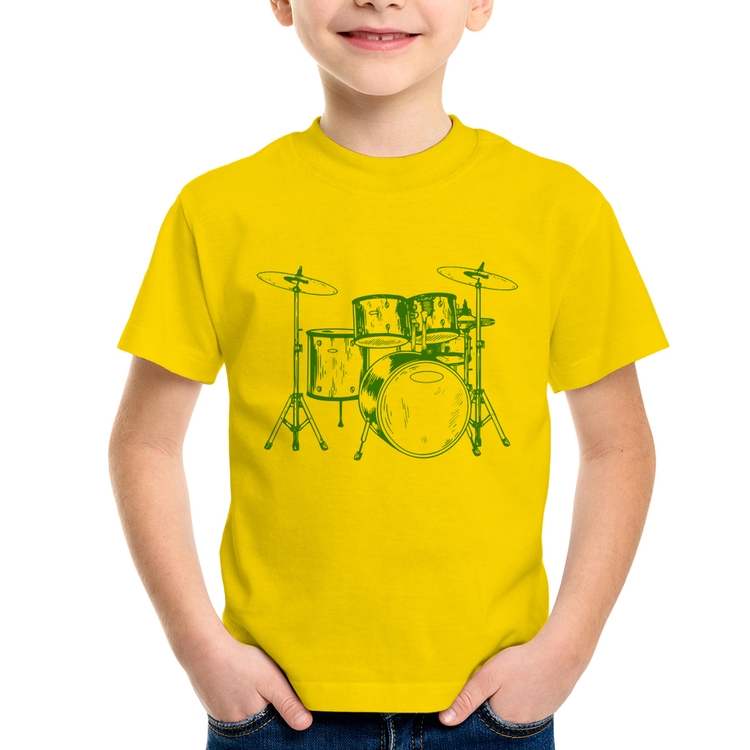 Camiseta Infantil Bateria Música (azul) - Amarela