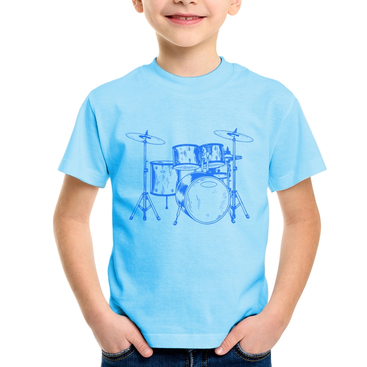 Camiseta Infantil Bateria Música (azul) - Azul Bebê
