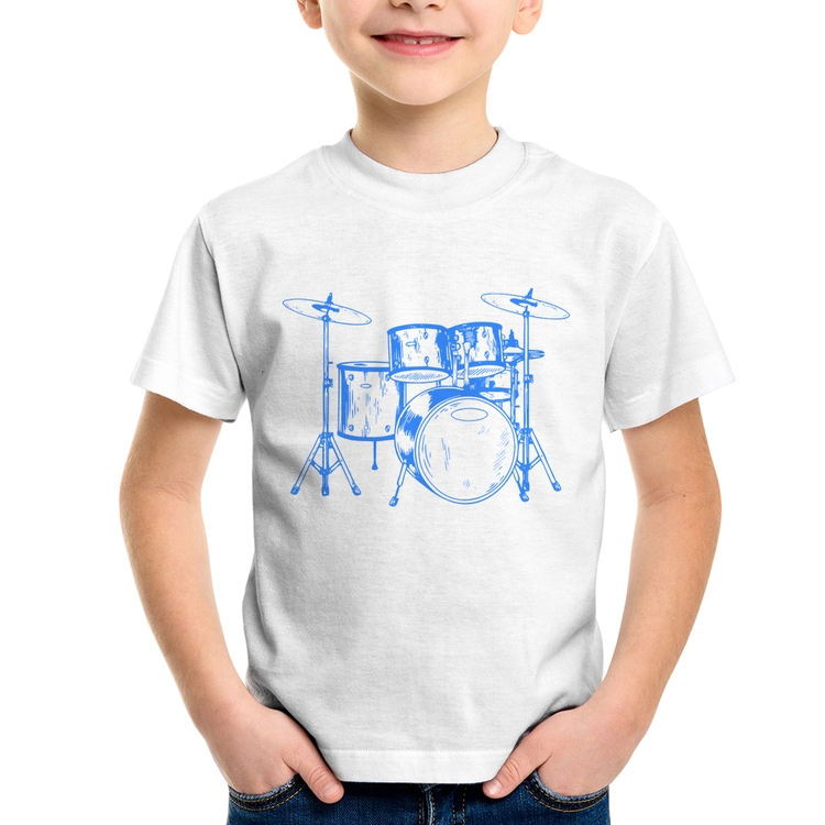Camiseta Infantil Bateria Música (azul)