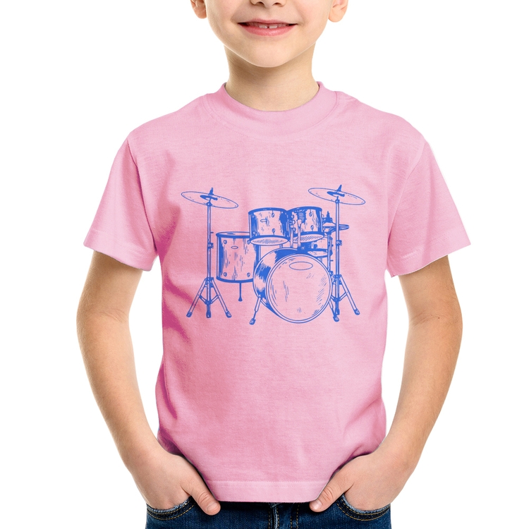 Camiseta Infantil Bateria Música (azul) - Rosa Bebê