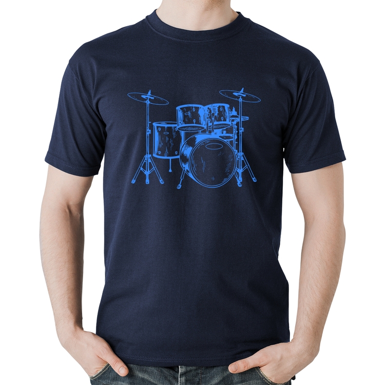 Camiseta Algodão Bateria Música (azul) - Marinho