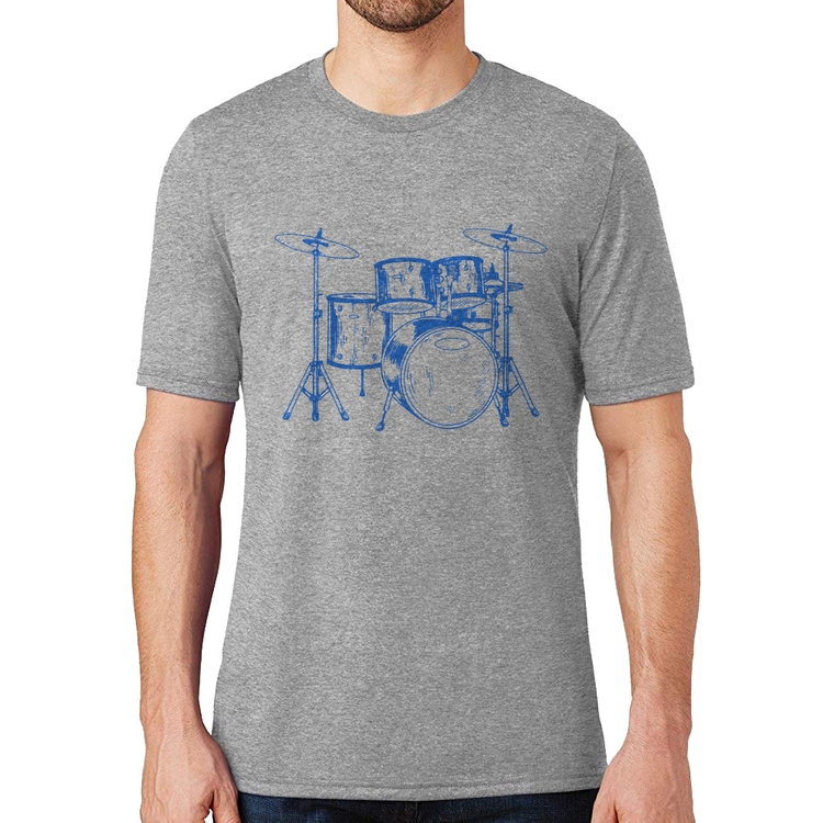 Camiseta Bateria Música (azul) - Cinza