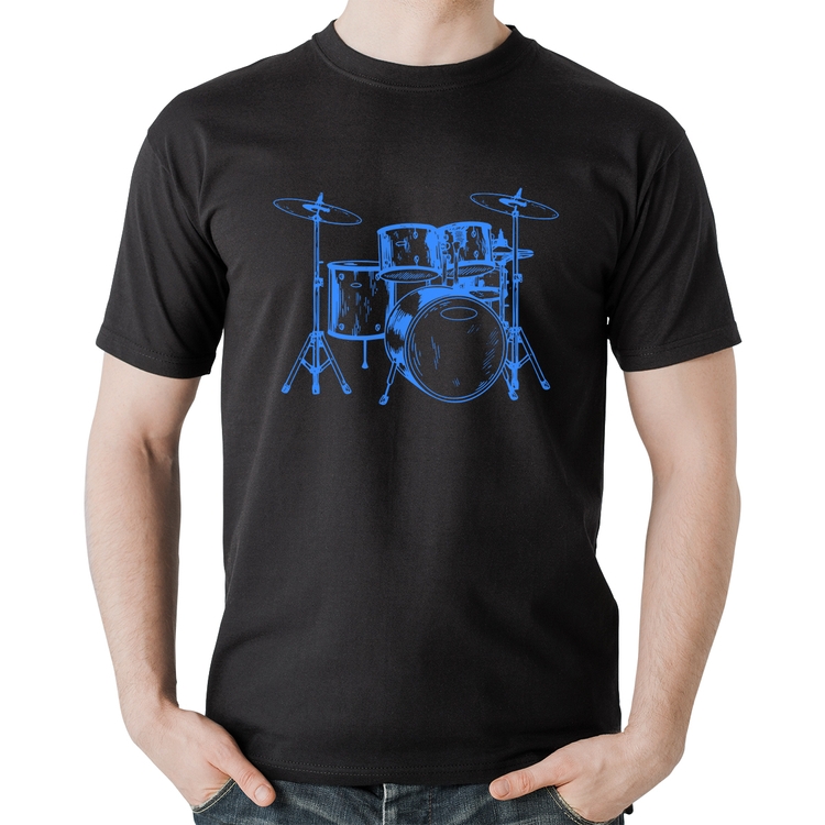Camiseta Algodão Bateria Música (azul)