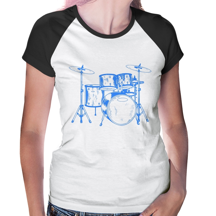 Baby Look Raglan Bateria Música (azul)