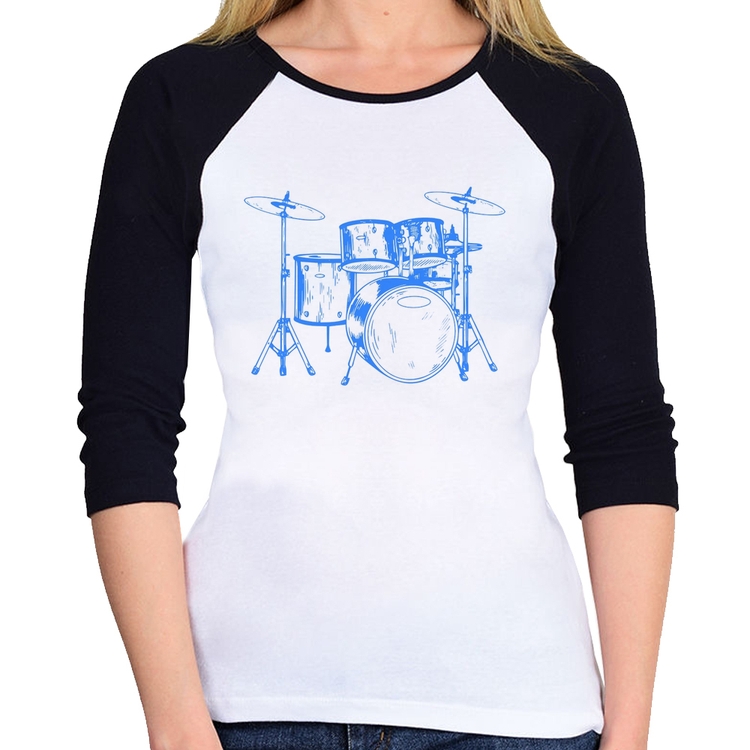 Baby Look Raglan Bateria Música (azul) Manga 3/4