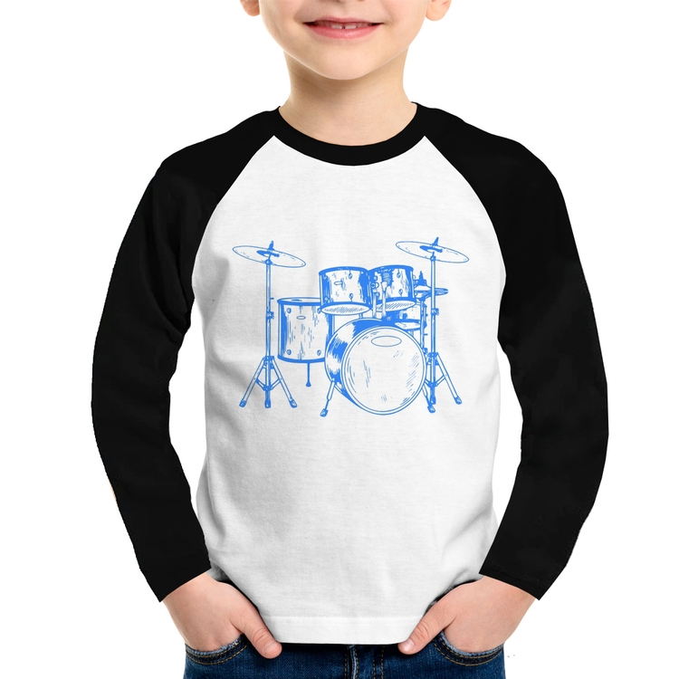 Camiseta Raglan Infantil Bateria Música (azul) Manga Longa