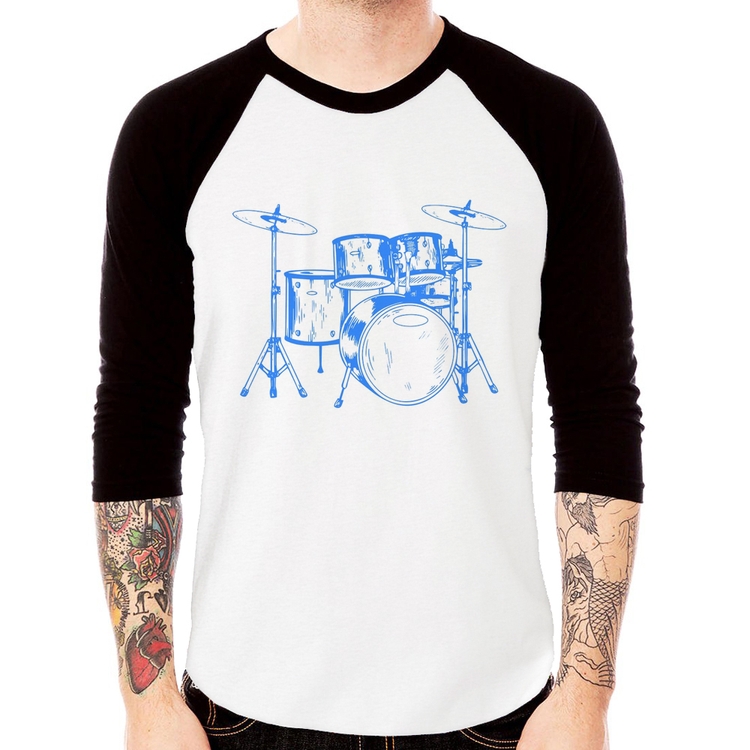 Camiseta Raglan Bateria Música (azul) Manga 3/4