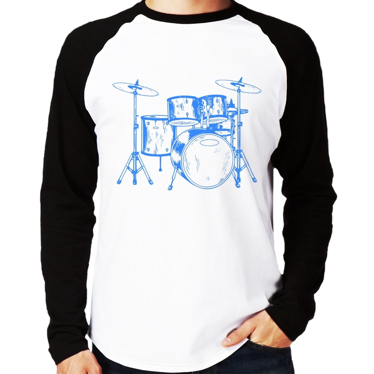 Camiseta Raglan Bateria Música (azul) Manga Longa