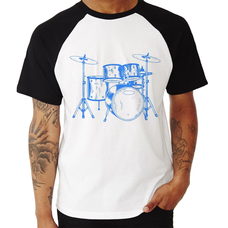 Camiseta Raglan Bateria Música (azul)