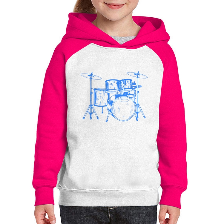 Moletom Infantil Bateria Música (azul) - Branco/Rosa