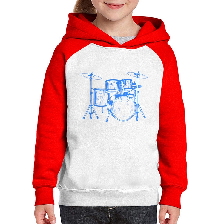 Moletom Infantil Bateria Música (azul) - Branco/Vermelho