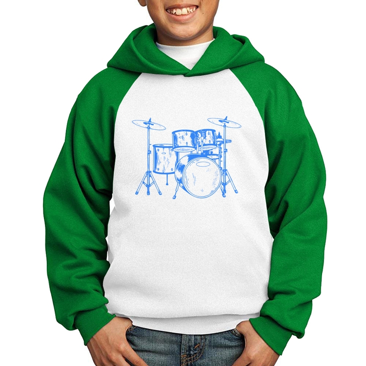 Moletom Infantil Bateria Música (azul) - Branco/Verde