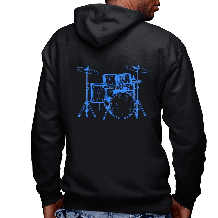 Blusa Moletom Bateria Música (azul) Masculina com Capuz e Zíper