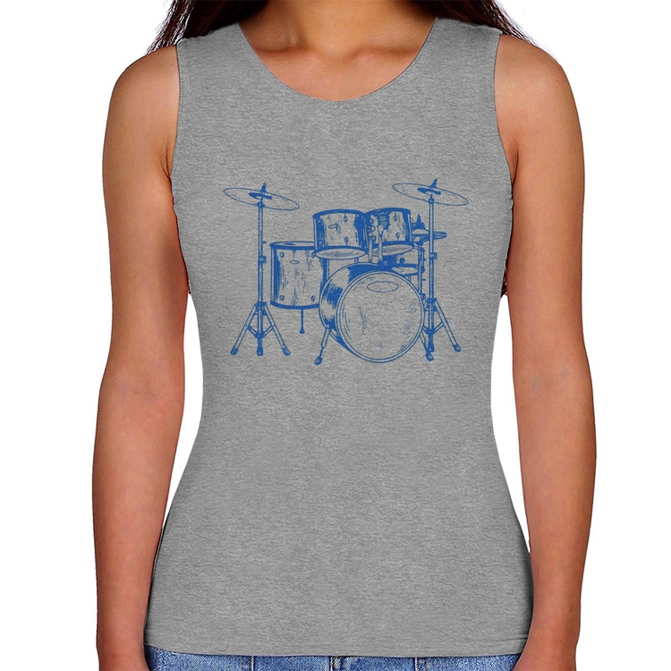 Regata Feminina Bateria Música (azul) - Cinza