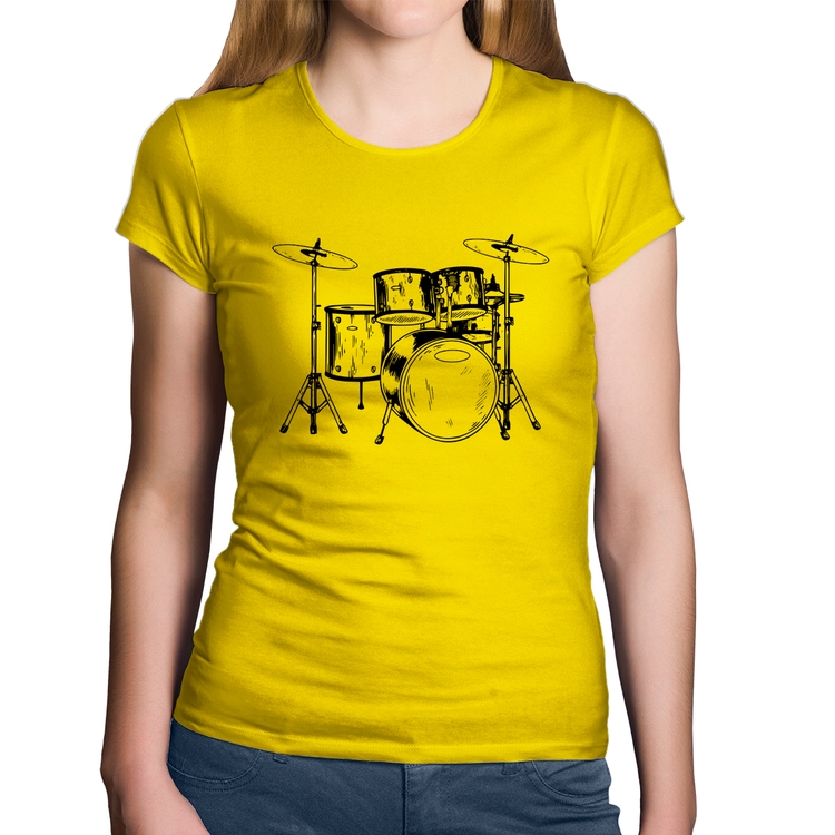 Baby Look Algodão Bateria Música - Amarela