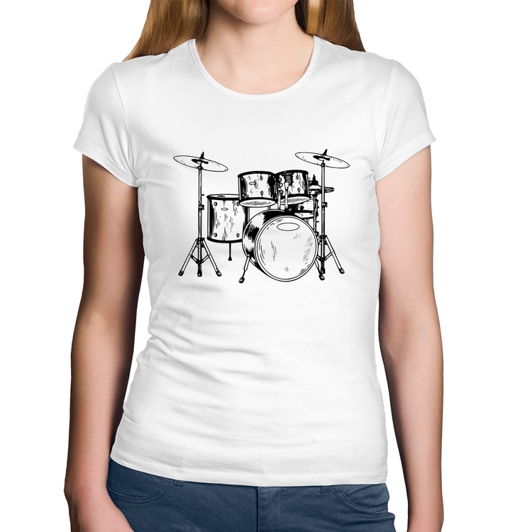 Baby Look Algodão Bateria Música - Branca