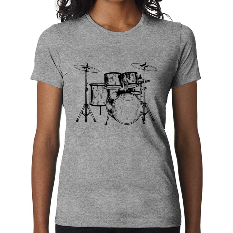 Baby Look Bateria Música - Cinza