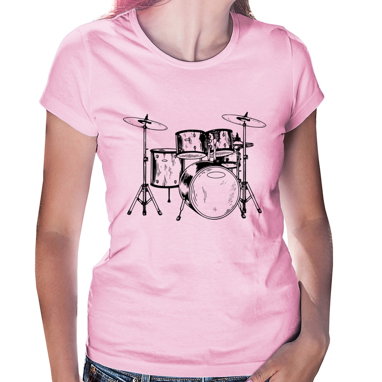 Baby Look Bateria Música - Rosa Bebê