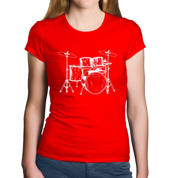 Baby Look Algodão Bateria Música - Vermelha