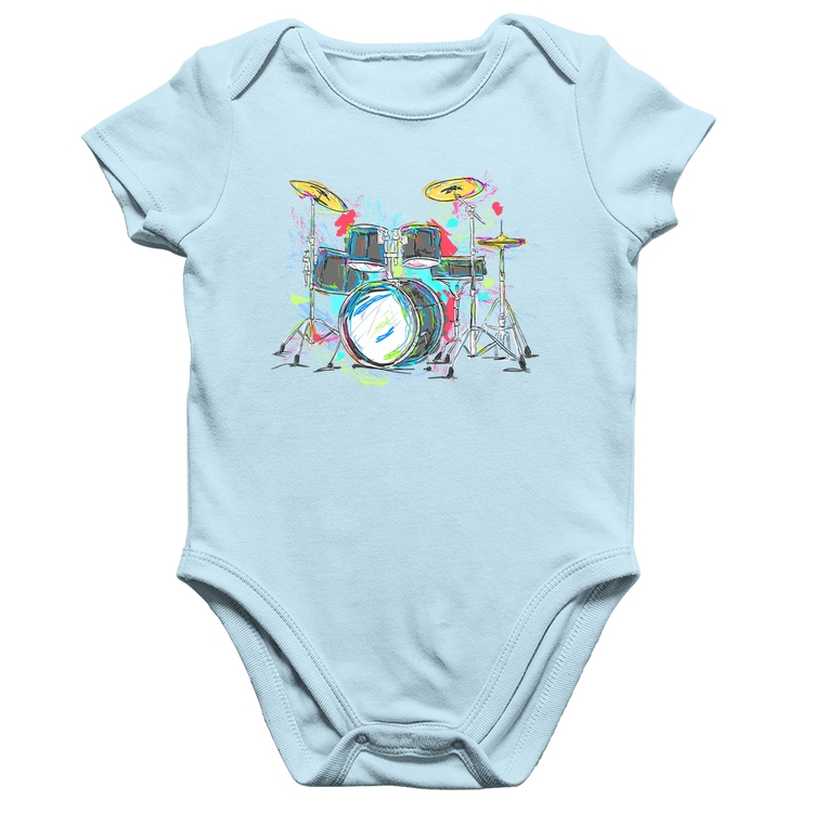 Body Bebê Algodão Bateria Arte - Azul Bebê