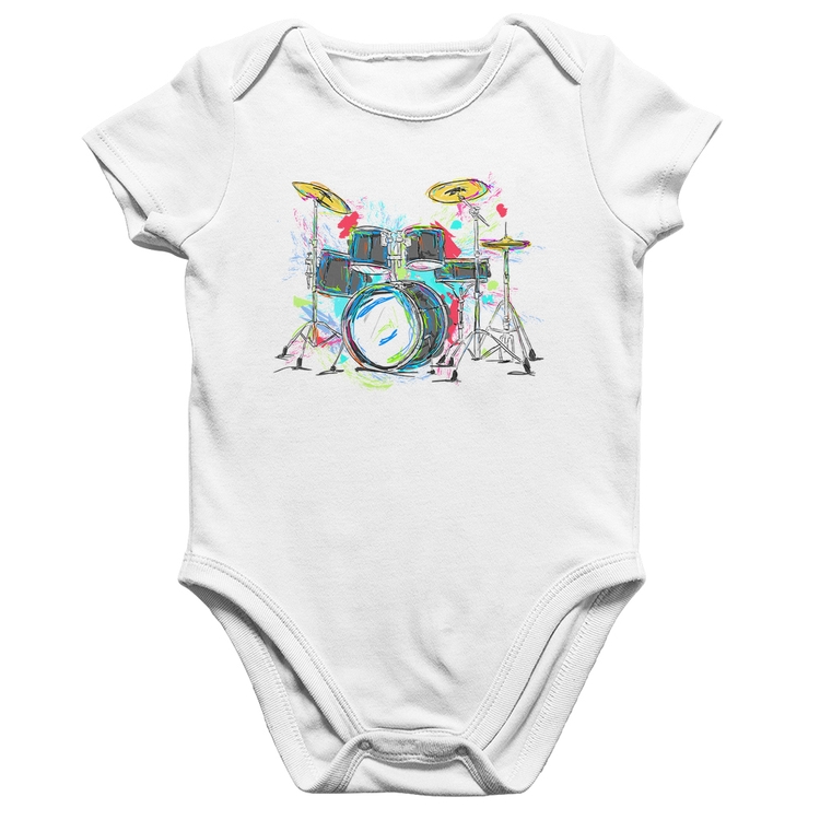 Body Bebê Algodão Bateria Arte - Branco