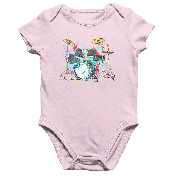 Body Bebê Algodão Bateria Arte - Rosa Bebê