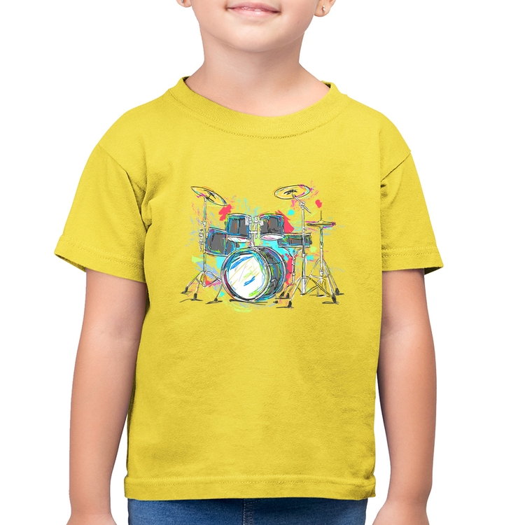 Camiseta Algodão Infantil Bateria Arte - Amarelo Canário
