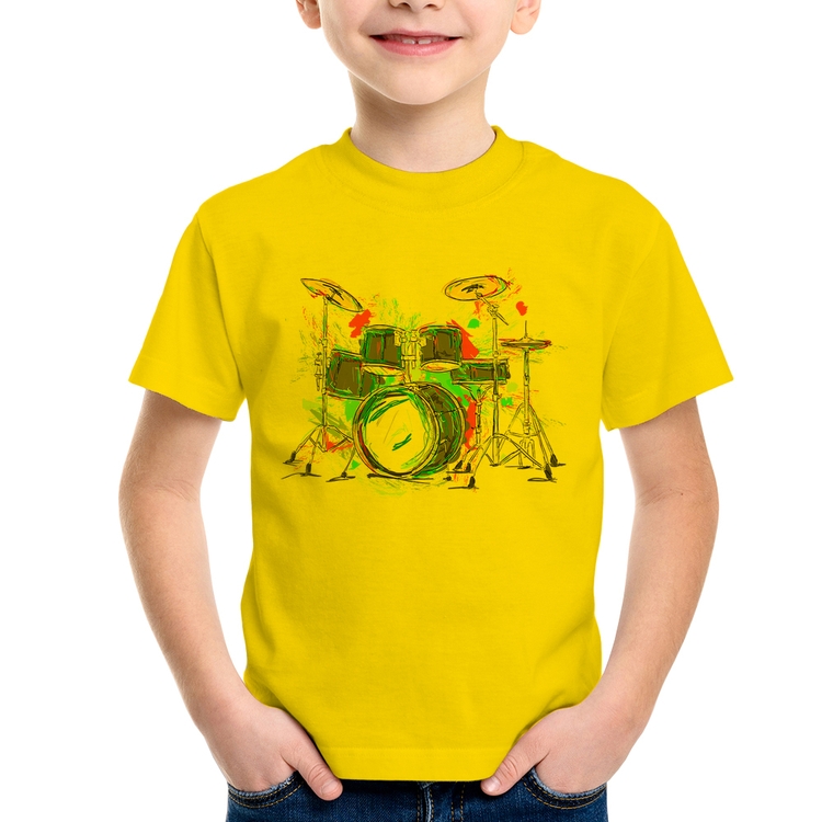 Camiseta Infantil Bateria Arte - Amarela