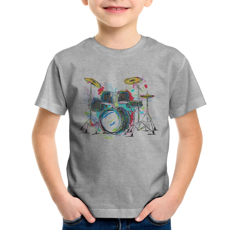 Camiseta Infantil Bateria Arte - Cinza