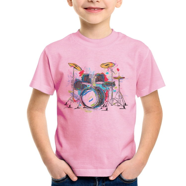Camiseta Infantil Bateria Arte - Rosa Bebê