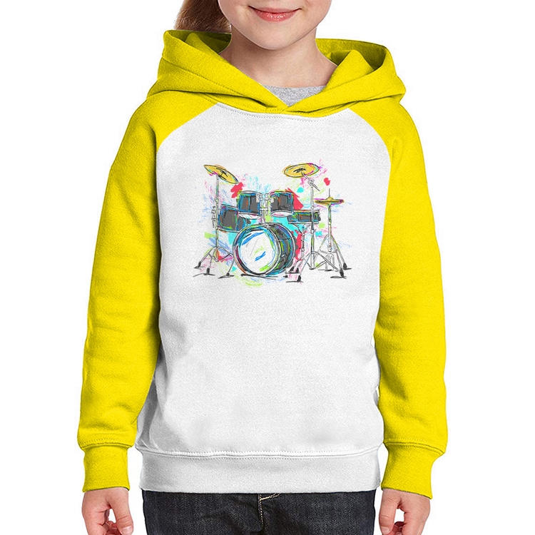 Moletom Infantil Bateria Arte - Branco/Amarelo