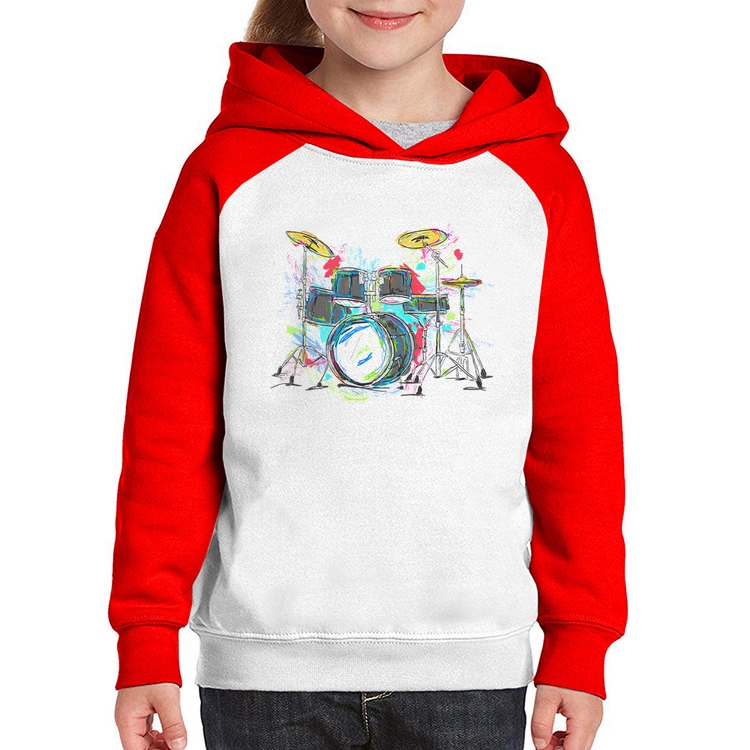 Moletom Infantil Bateria Arte - Branco/Vermelho
