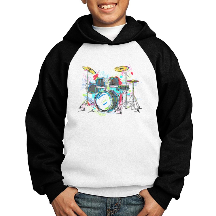 Moletom Infantil Bateria Arte - Branco/Preto