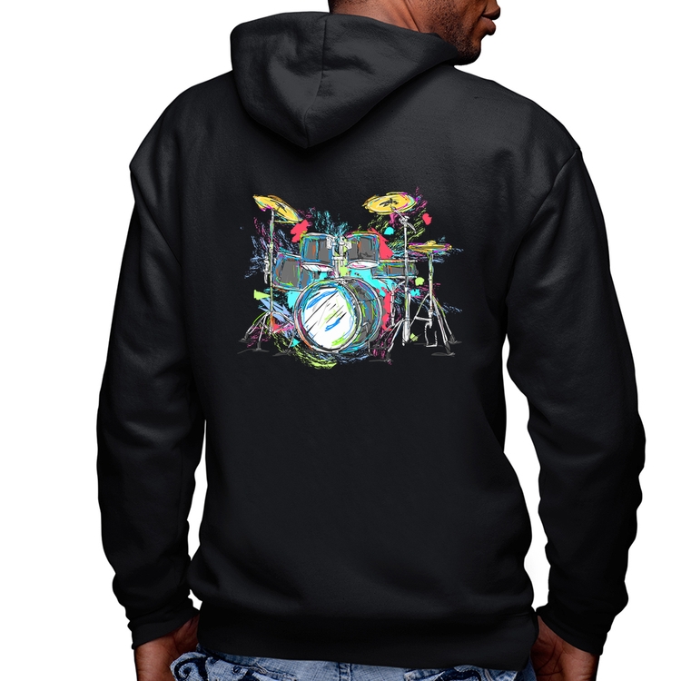 Blusa Moletom Bateria Arte Masculina com Capuz e Zíper